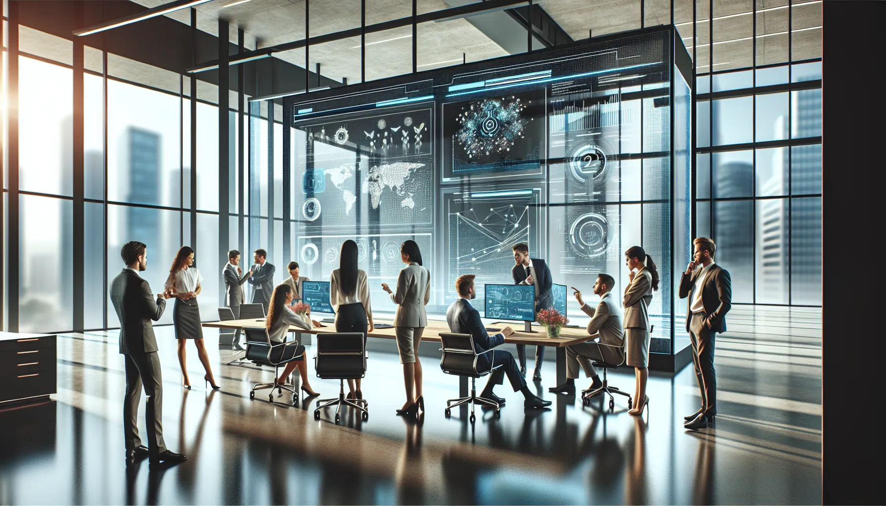 diverse team collaborating in a modern office on innovative concepts.