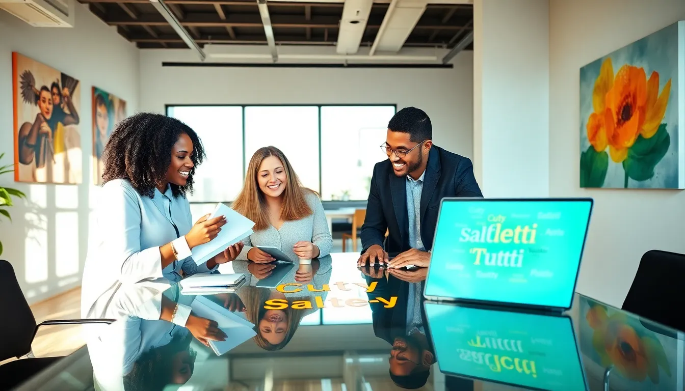 diverse team collaborating on poetry in a modern office.