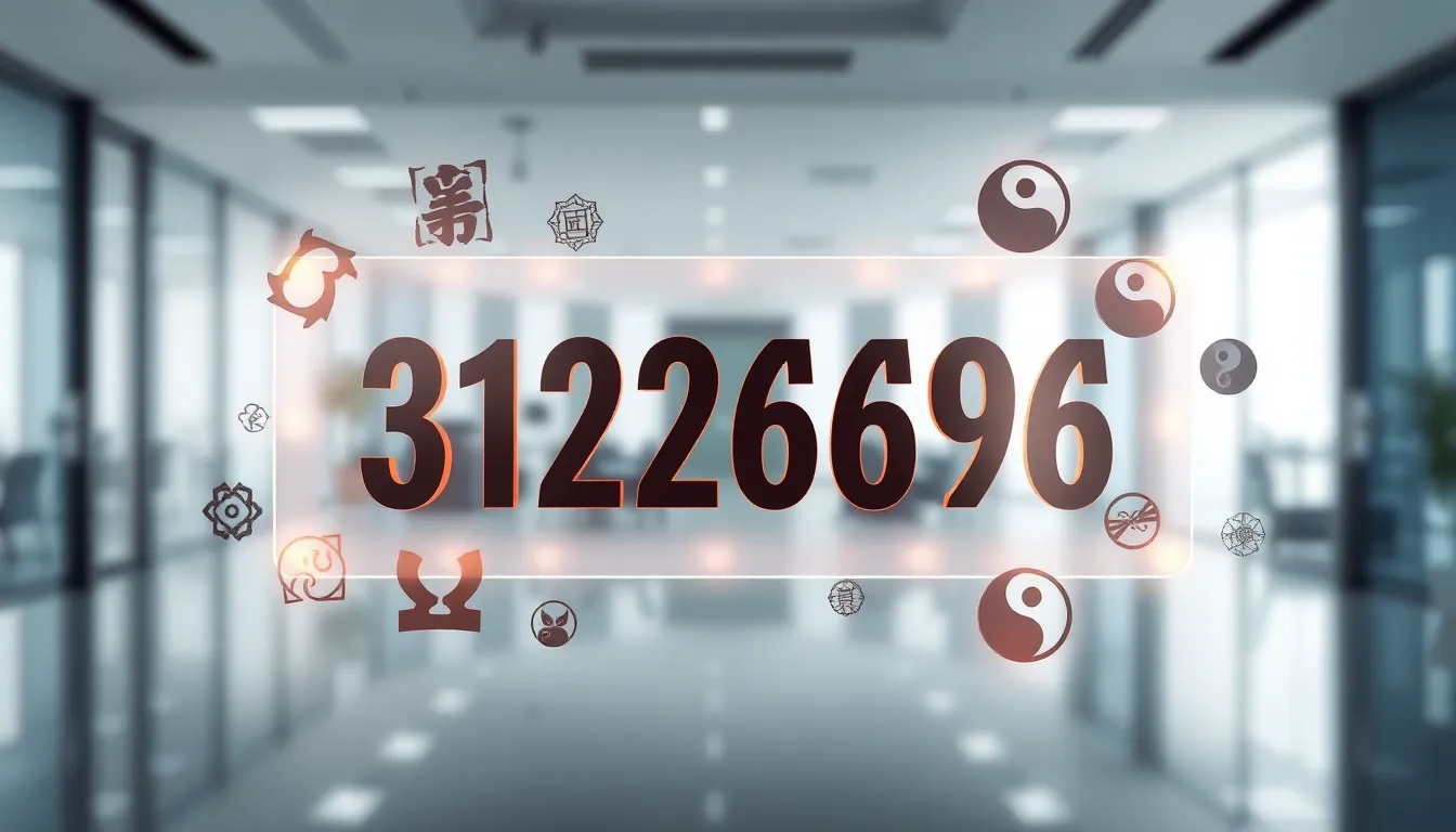 Artistic representation of the number 3129266906 with cultural symbols.