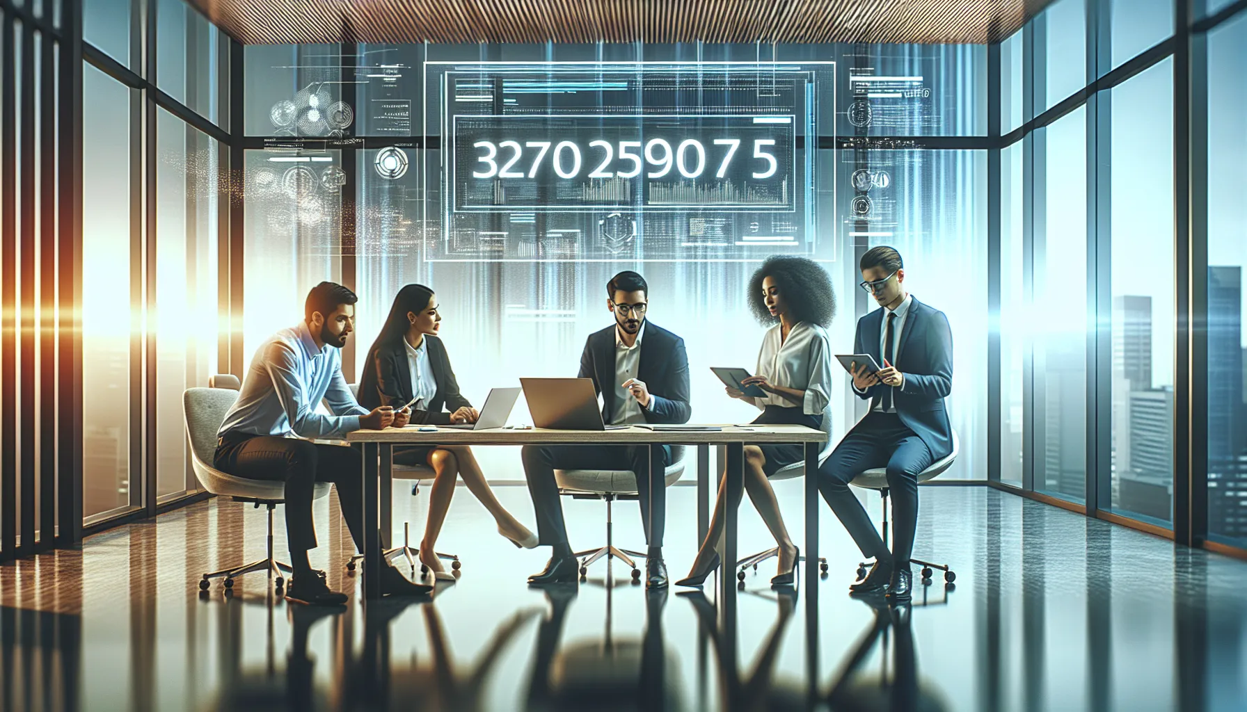 professionals collaborating on technology in a modern workspace.