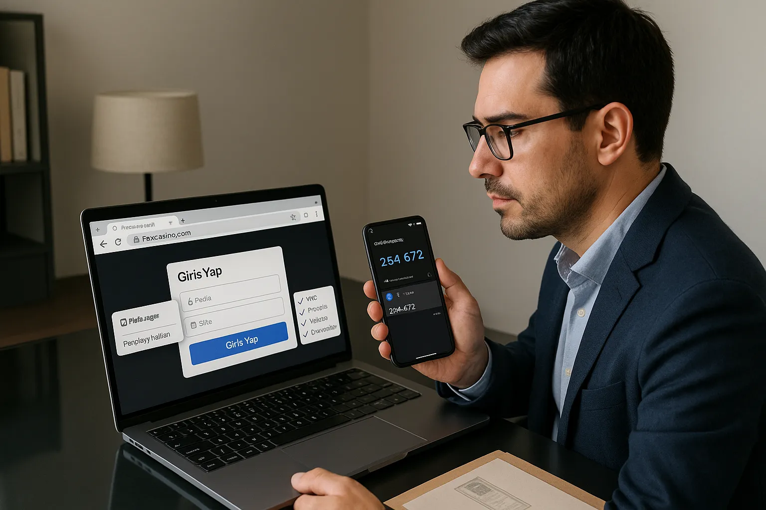 Person verifying Raxcasino security on laptop and smartphone