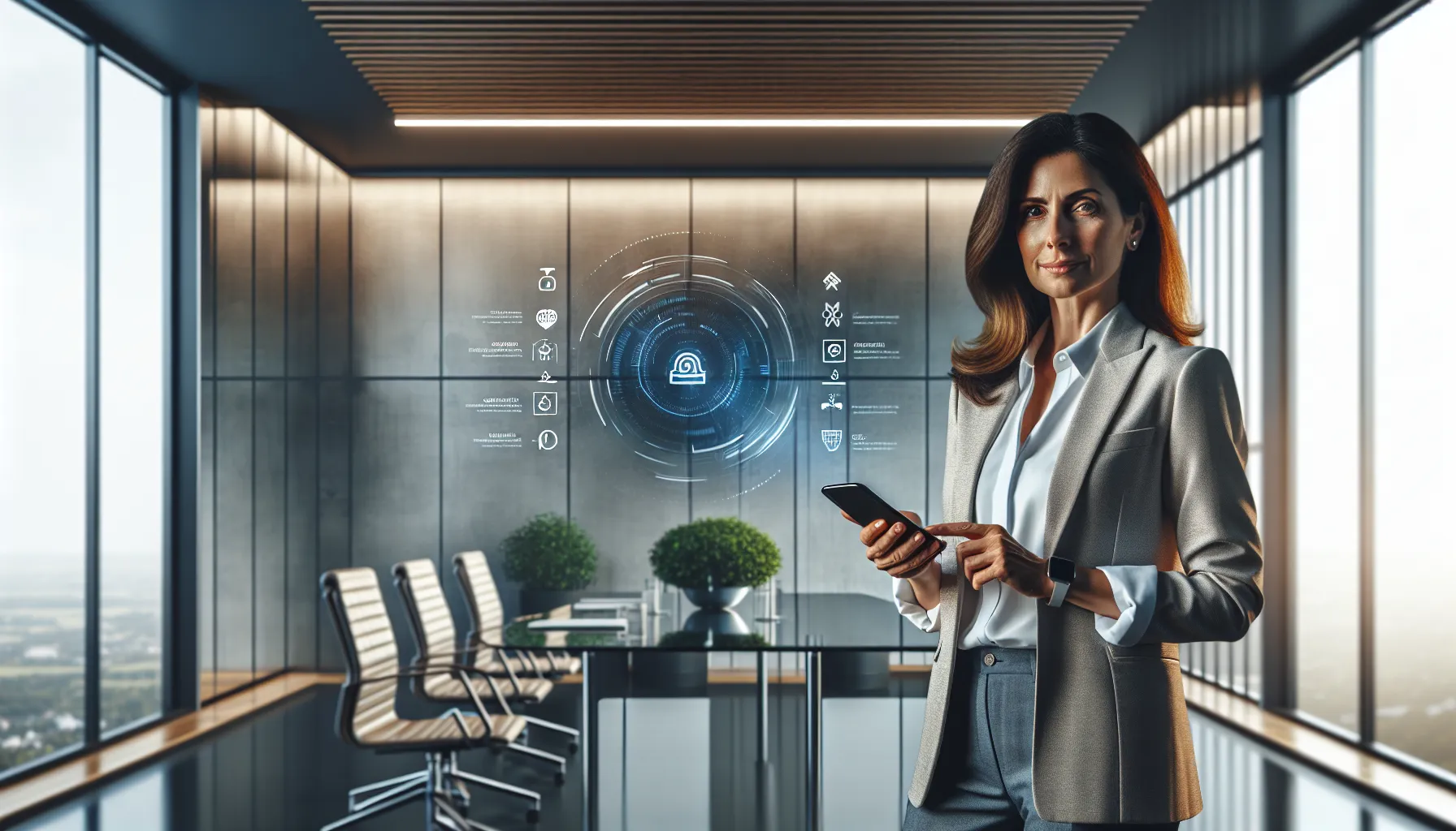 professional in an office using a call-blocking app on a smartphone.