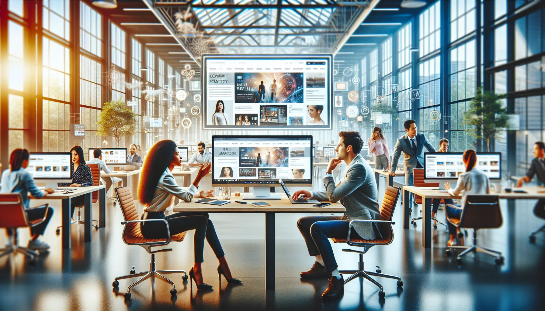 diverse team collaborating on a digital content project.