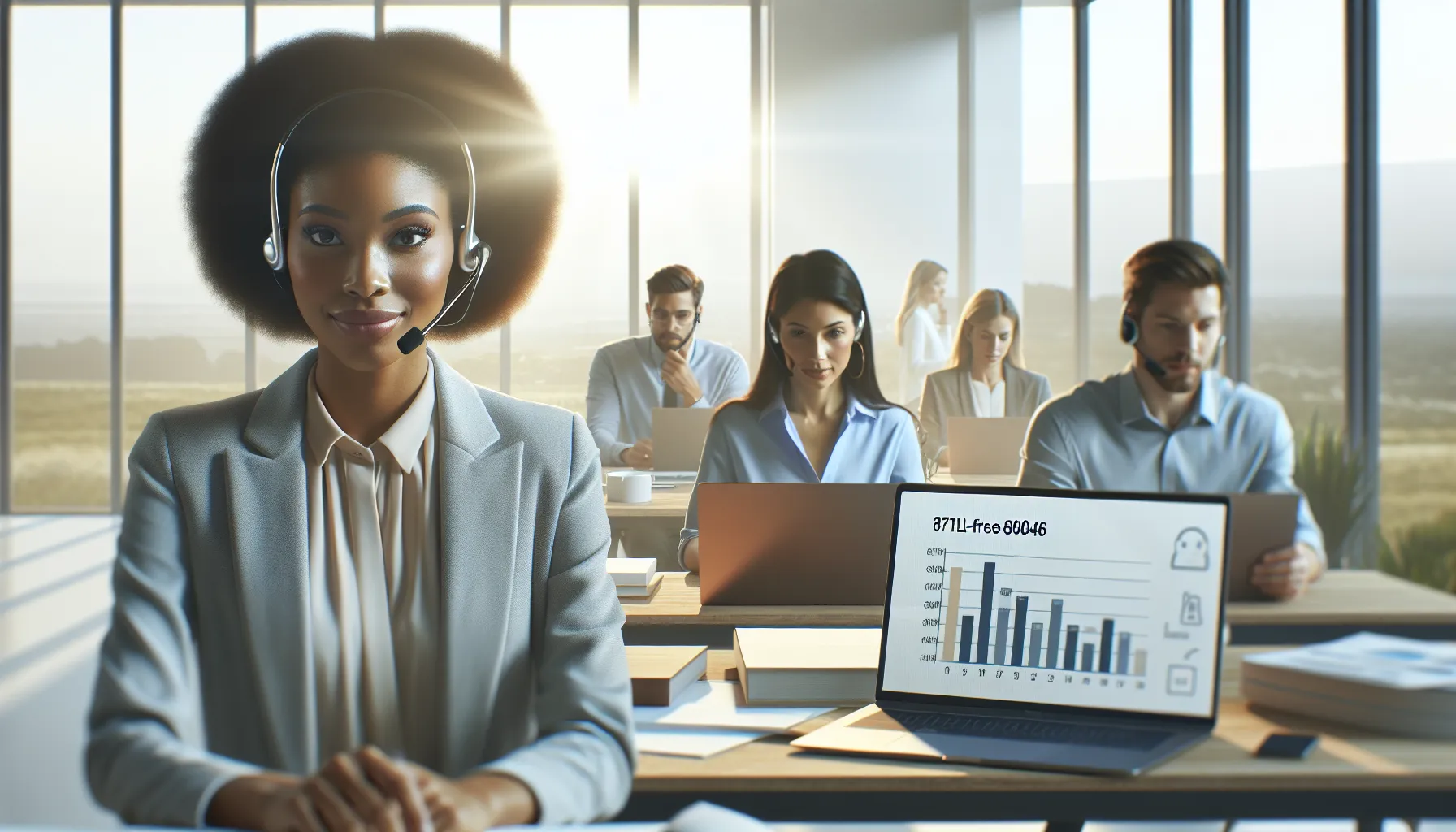 diverse team collaborating on a conference call in a modern office.