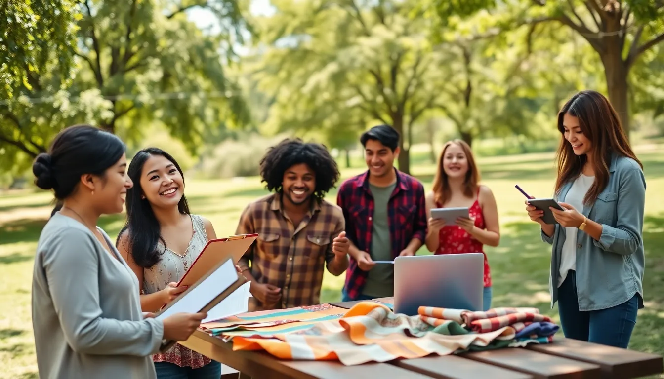 a diverse group planning a budget-friendly outdoor event in a park.