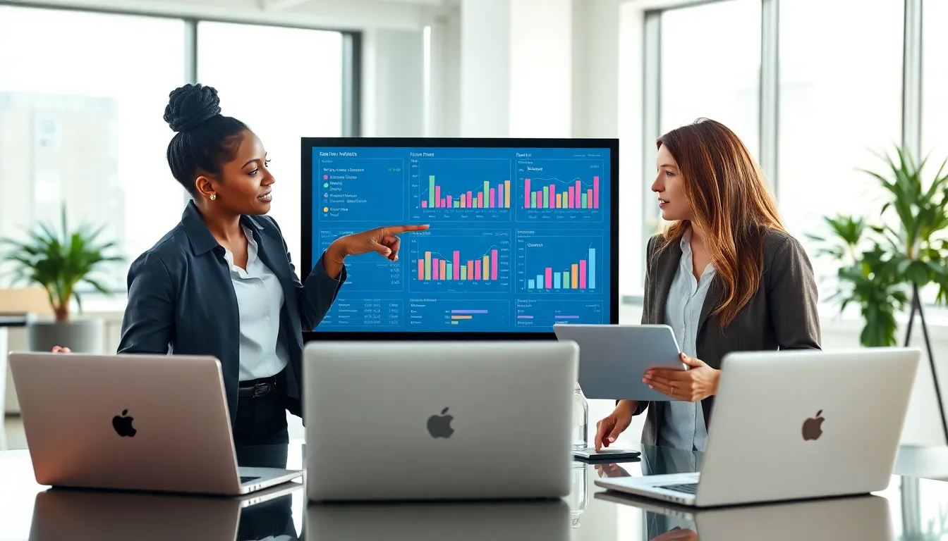 diverse marketing team analyzing digital advertising performance data.
