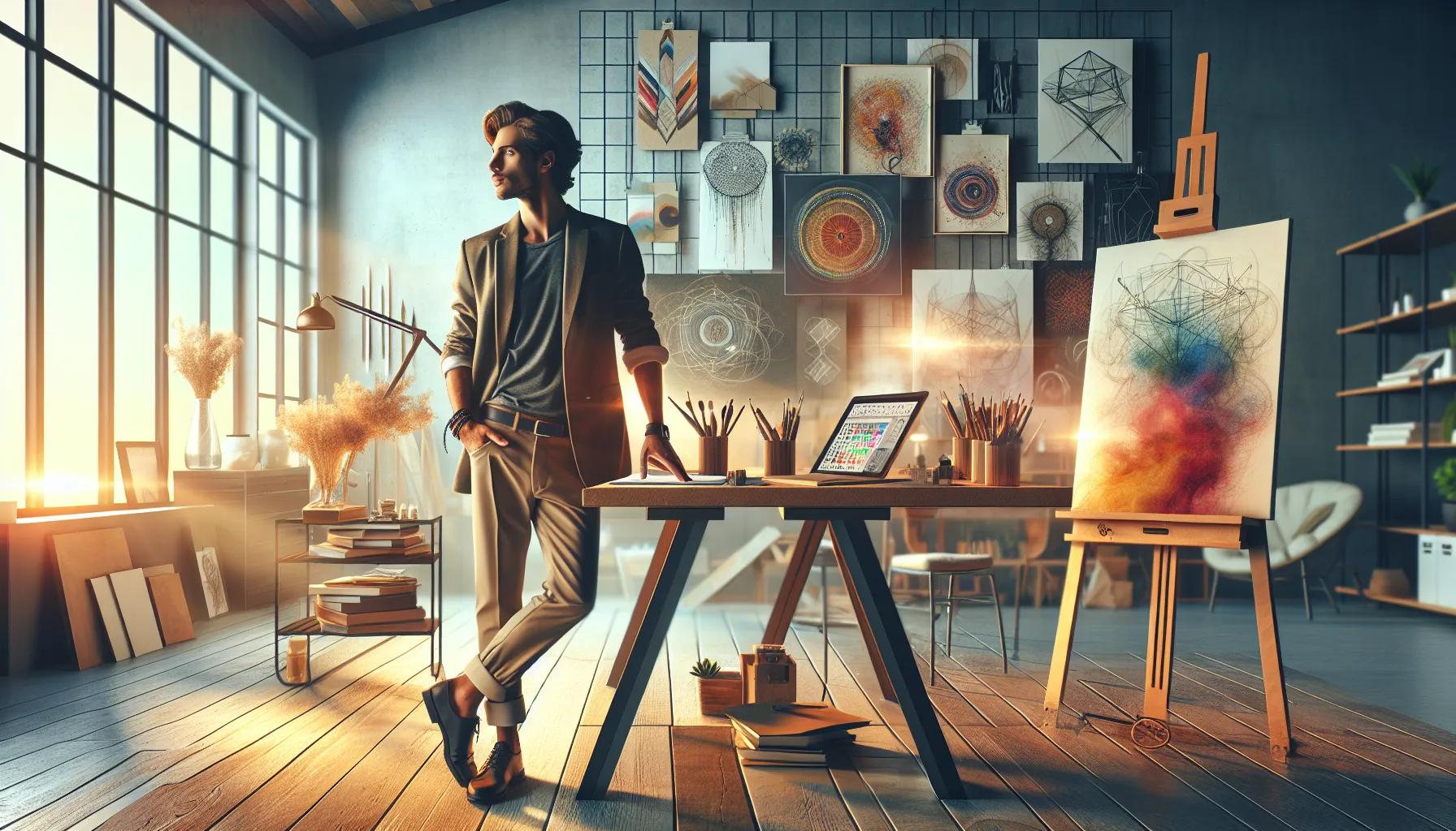 artist Jazmineblouise creating vibrant art in a modern studio.