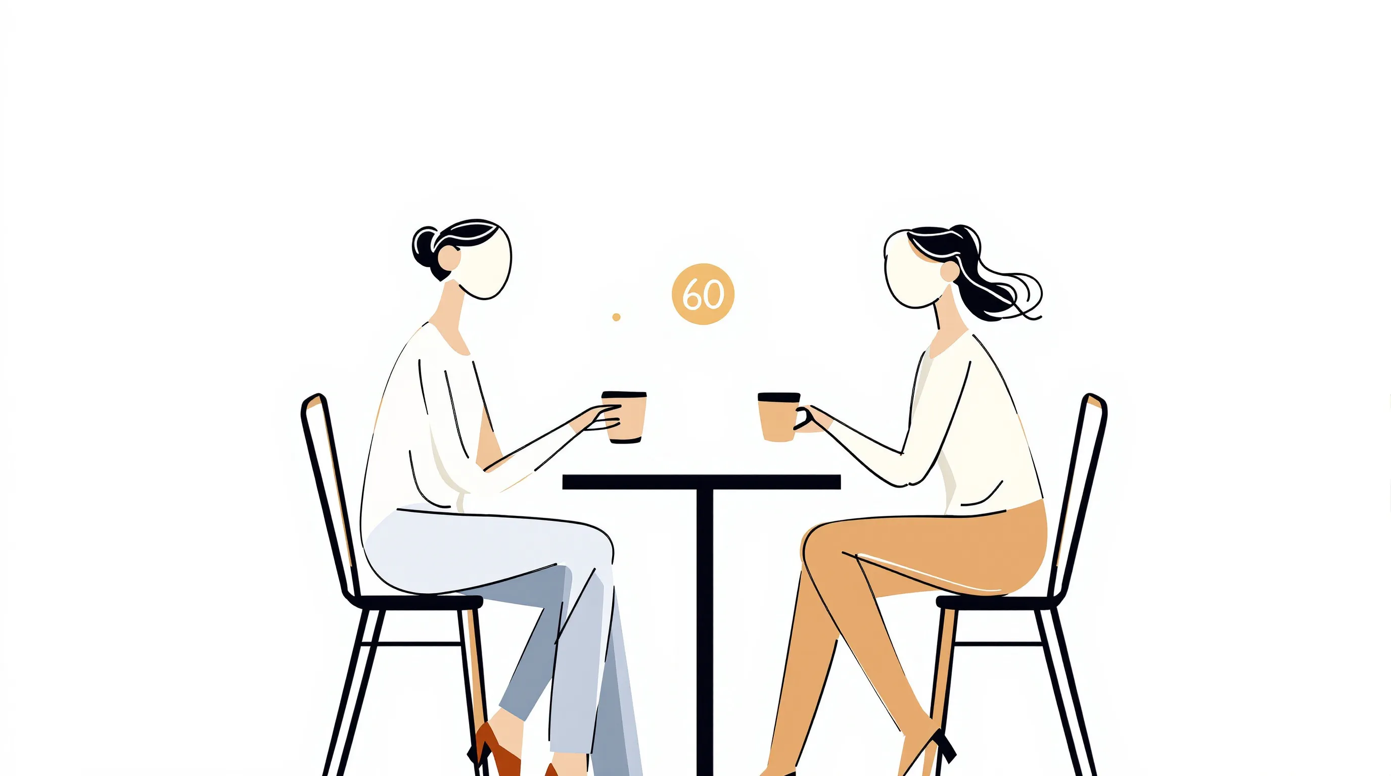 Two women sitting together with coffee cups, celebrating a 60th birthday milestone.