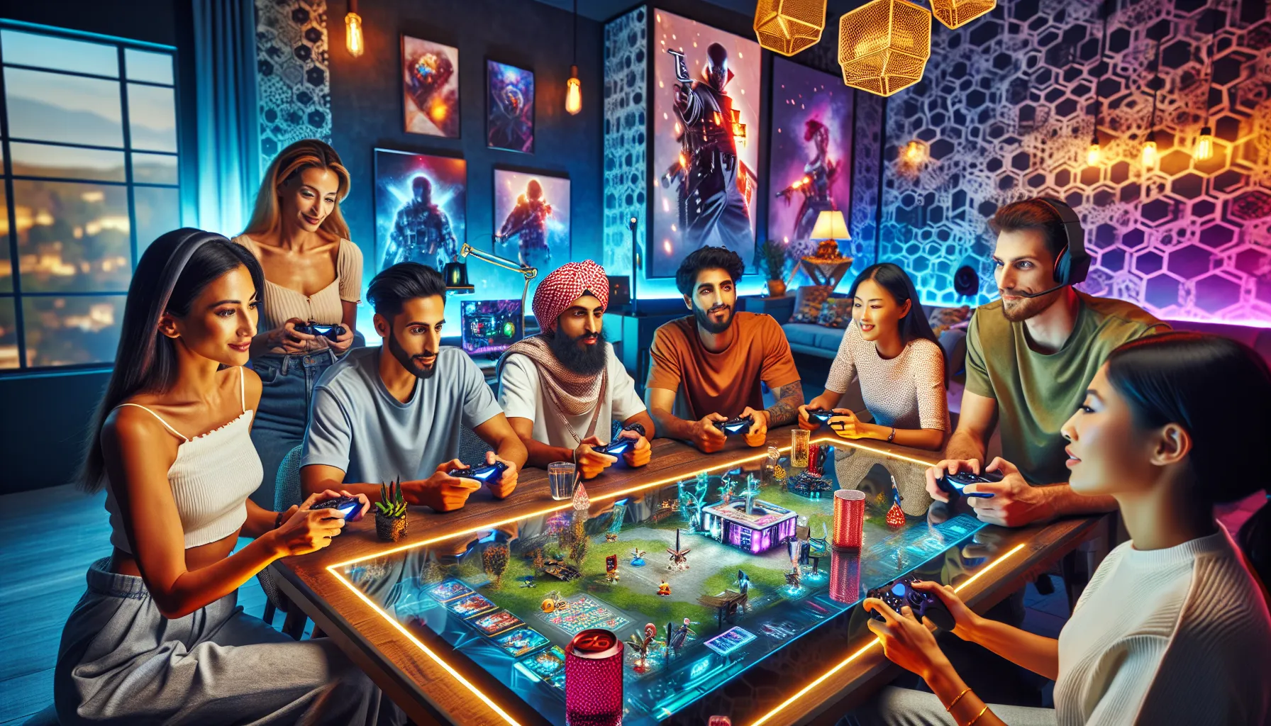 diverse gamers enjoying the Zhimbom Game in a modern setting.