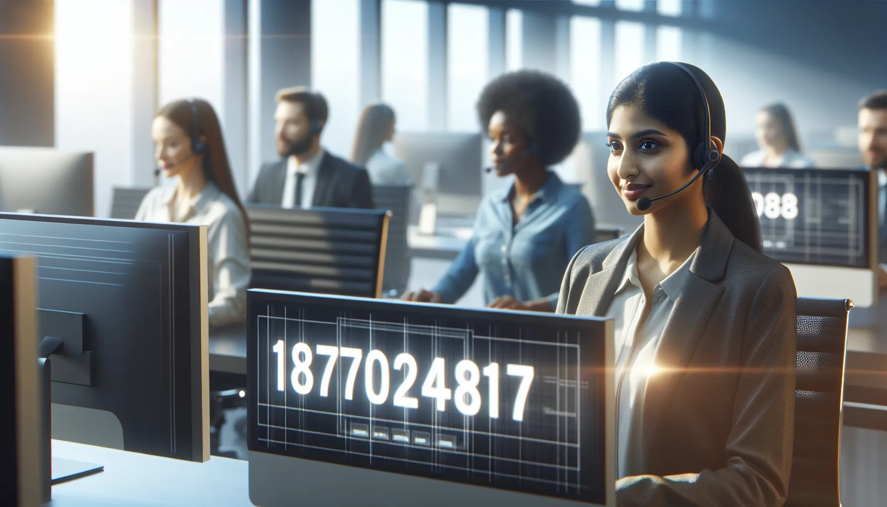 diverse customer service team in a modern call center.