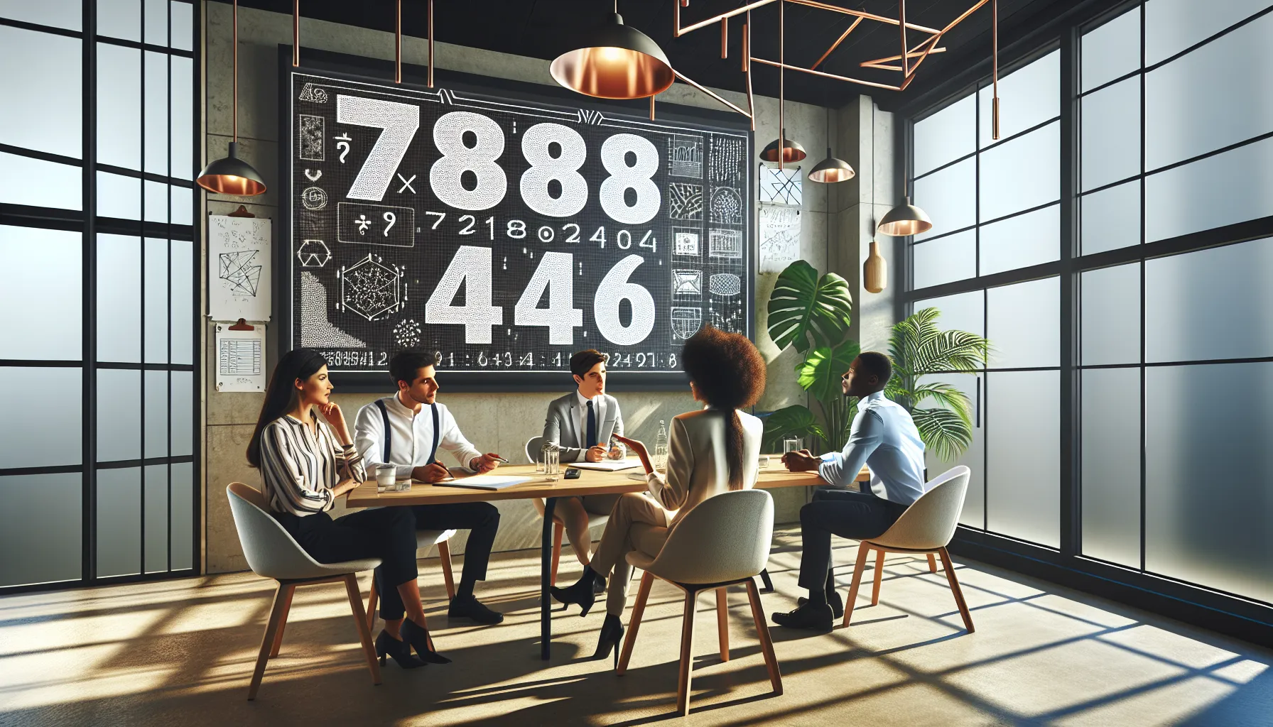 diverse team discussing cultural interpretations of numbers in a modern office.