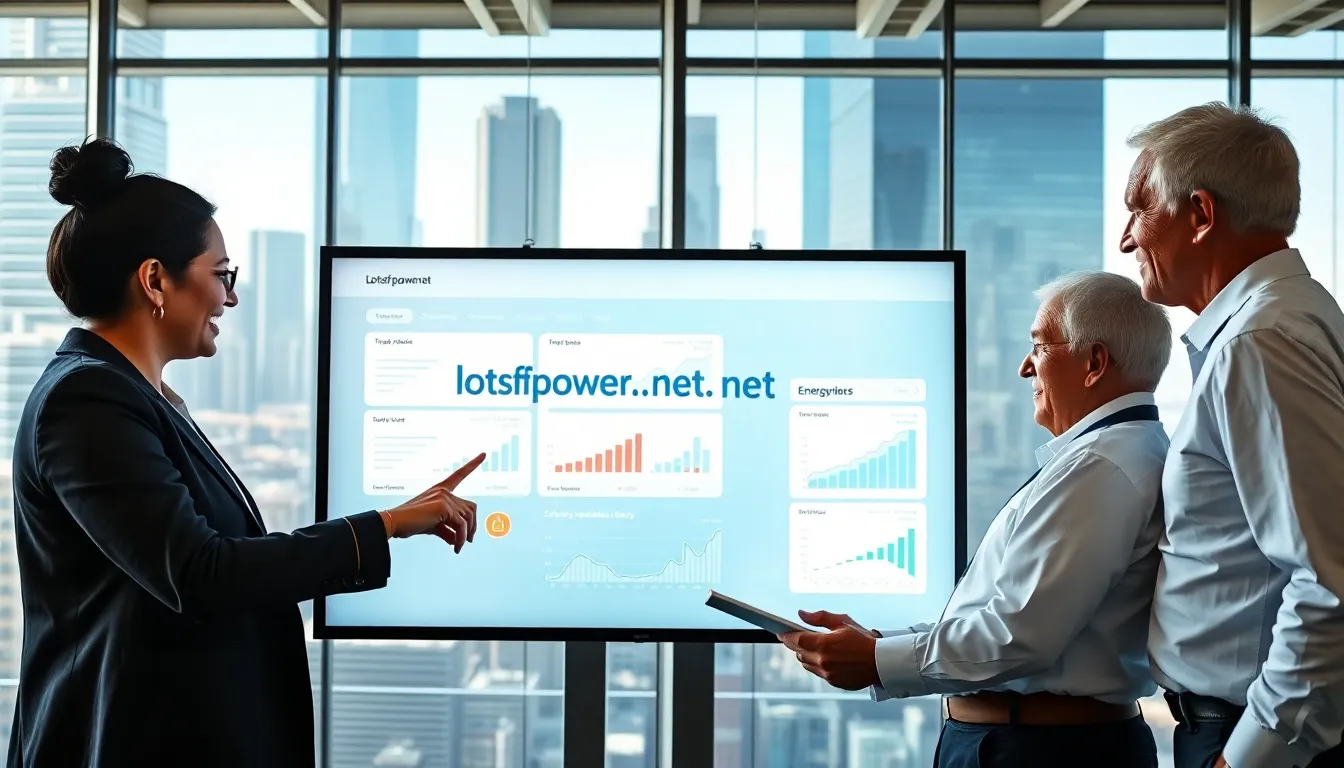 three professionals discussing energy options in a modern office.