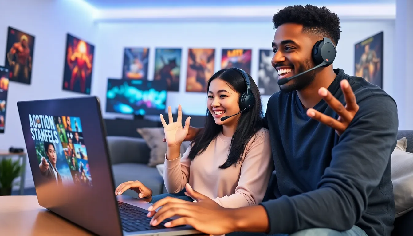 diverse gamers enjoying online multiplayer games in a modern setting.