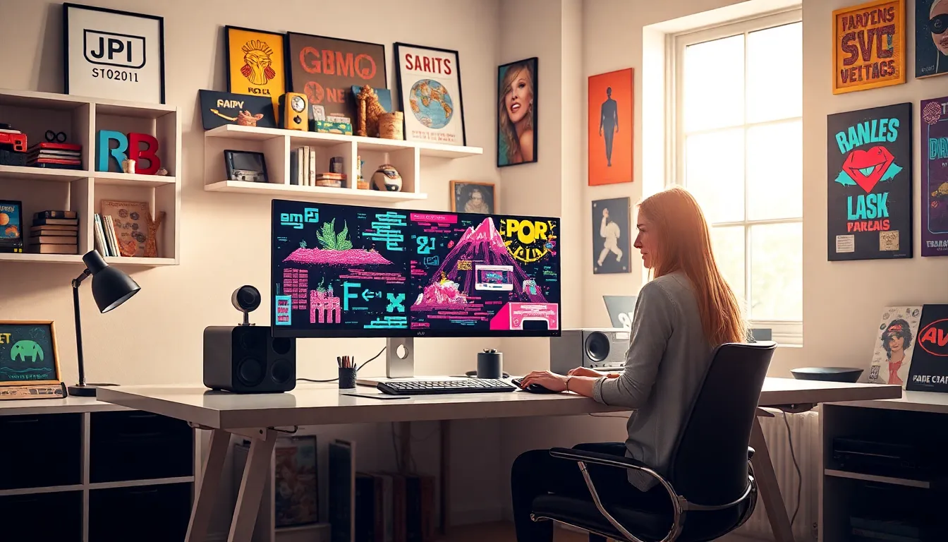 artist Stacy Klinger creating digital Bitclassic art in a modern studio.