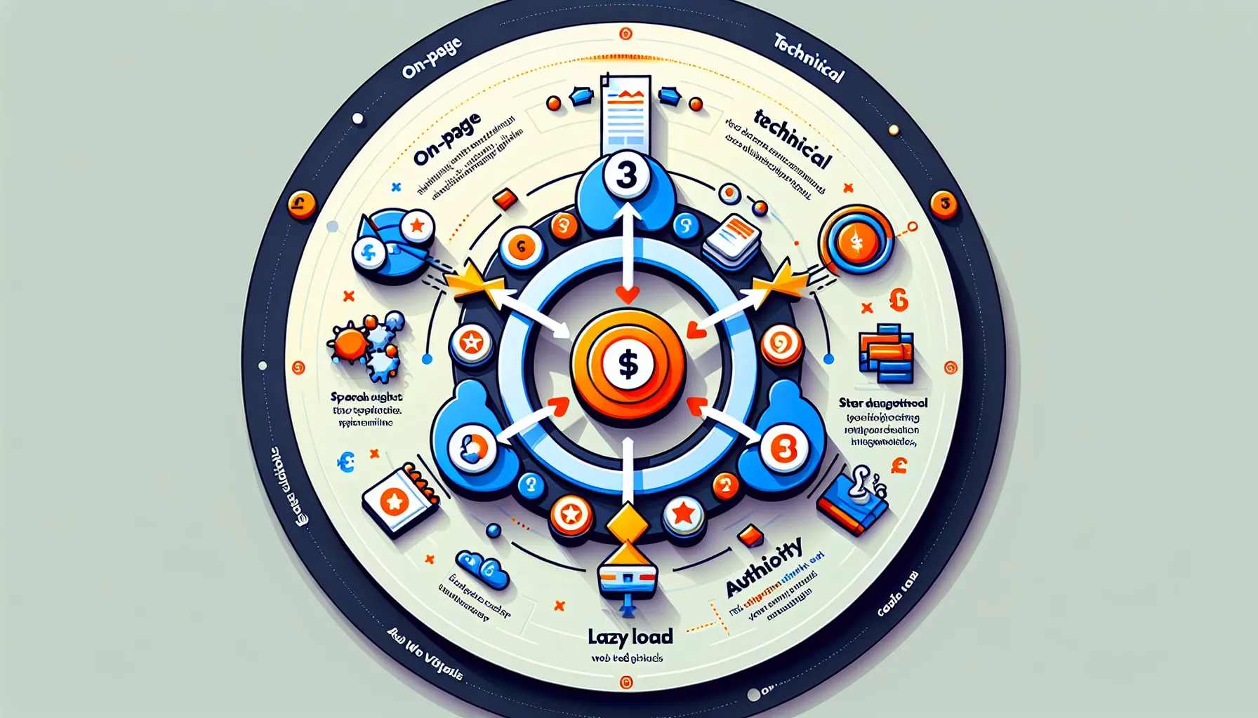 Triad of on-page, technical, and authority SEO driving UK affiliate conversions.