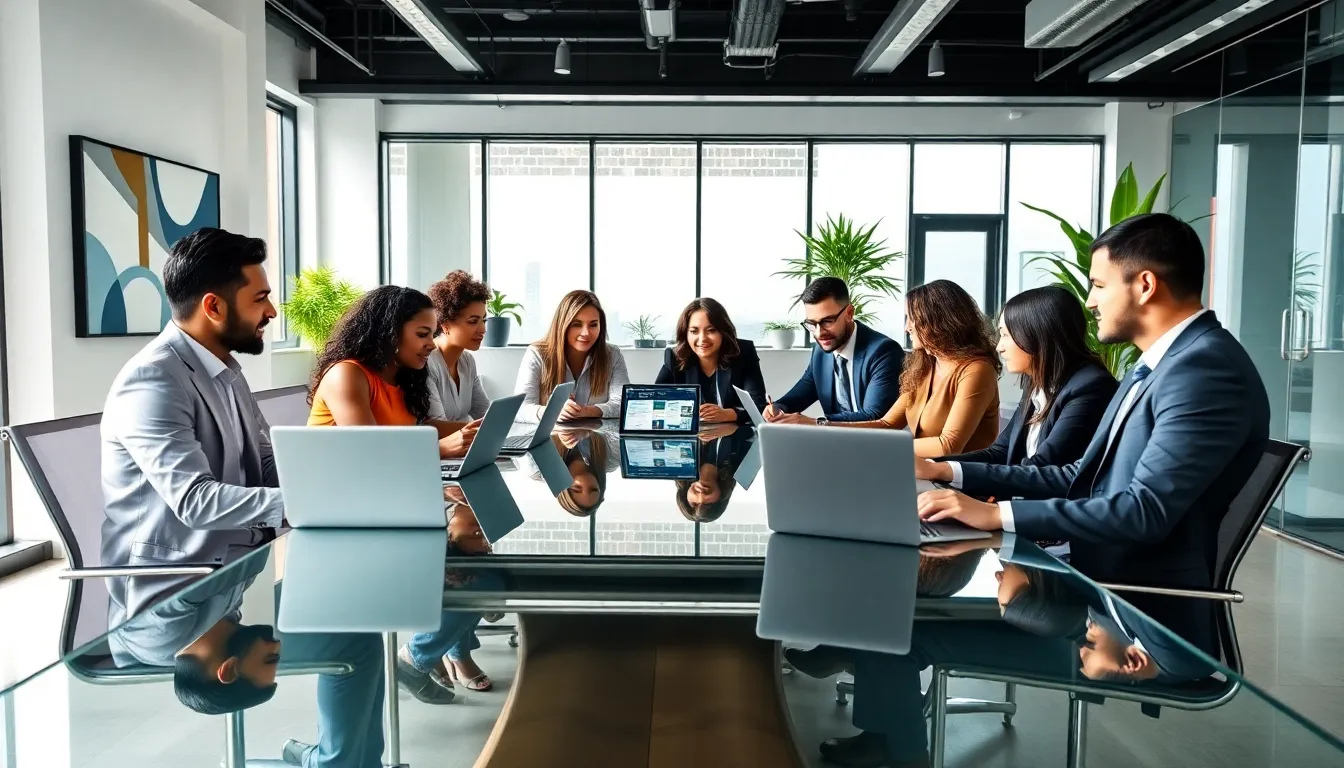 diverse real estate team collaborating in a modern office.
