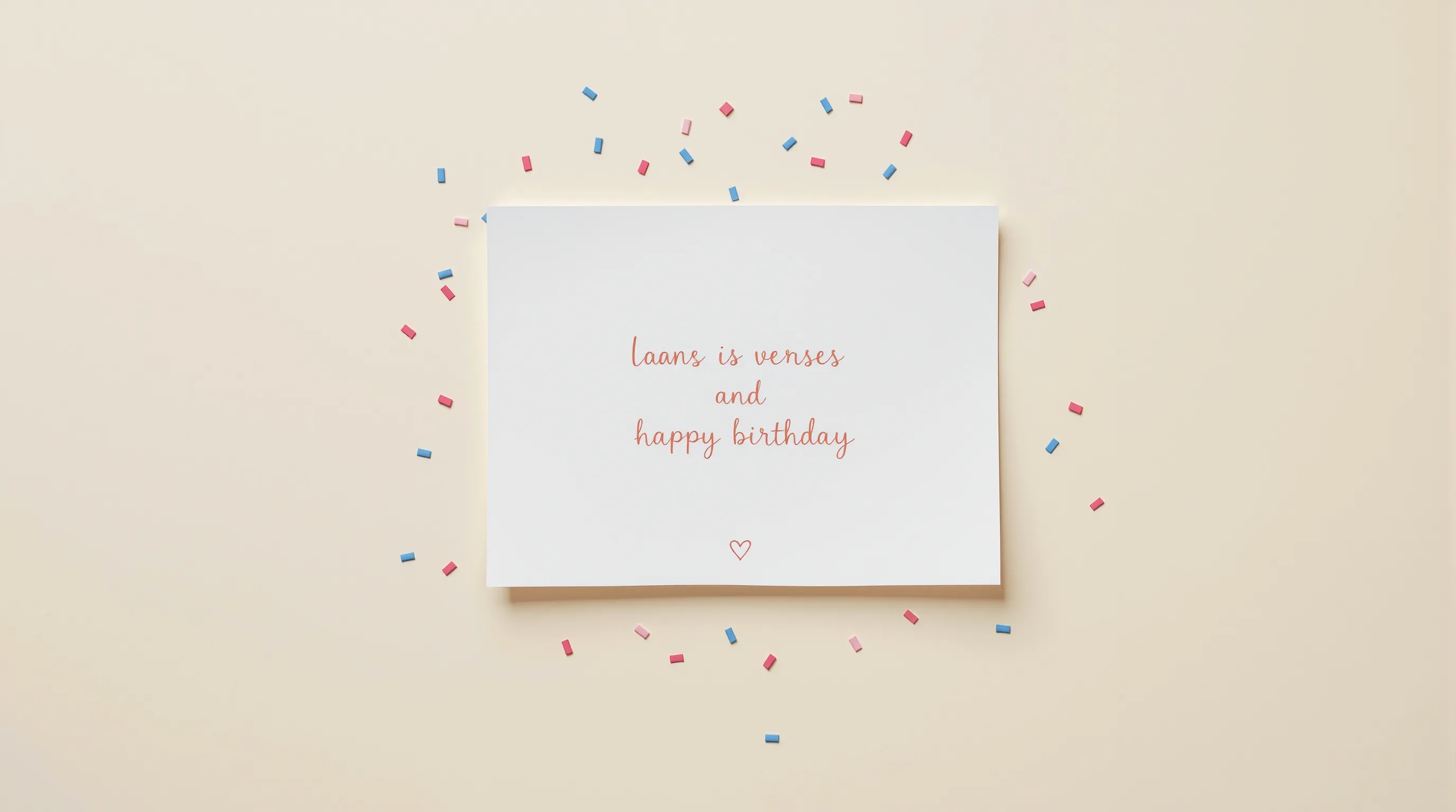 a minimalistic birthday card with poetic lines and a small heart