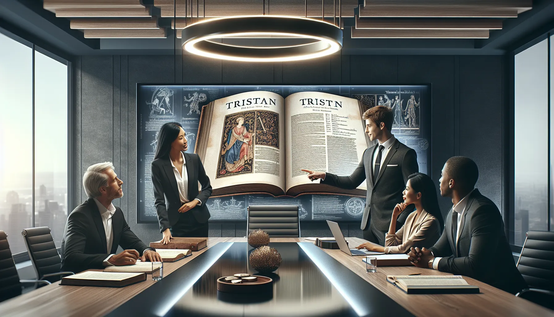 diverse professionals discussing the historical meaning of the name Tristan.