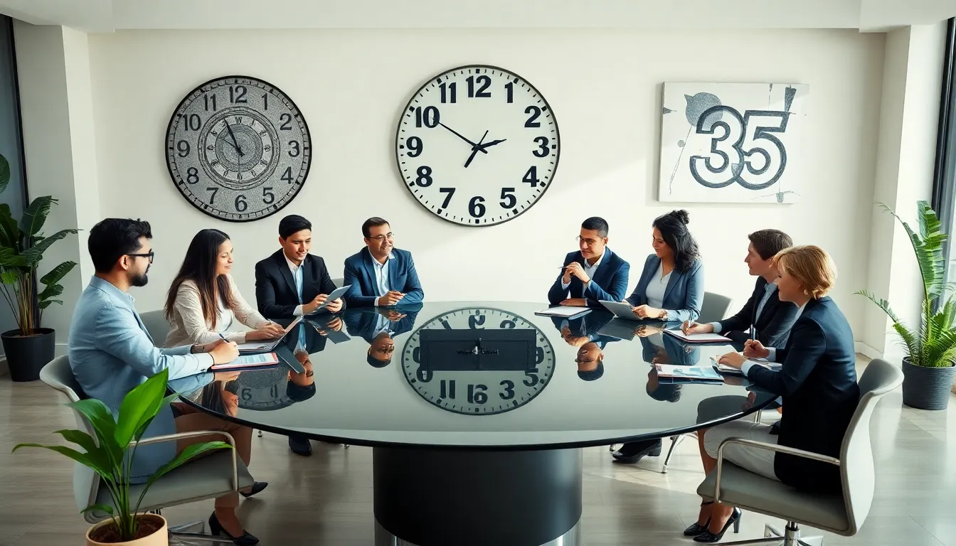 diverse professionals discussing the significance of numbers in a modern office.