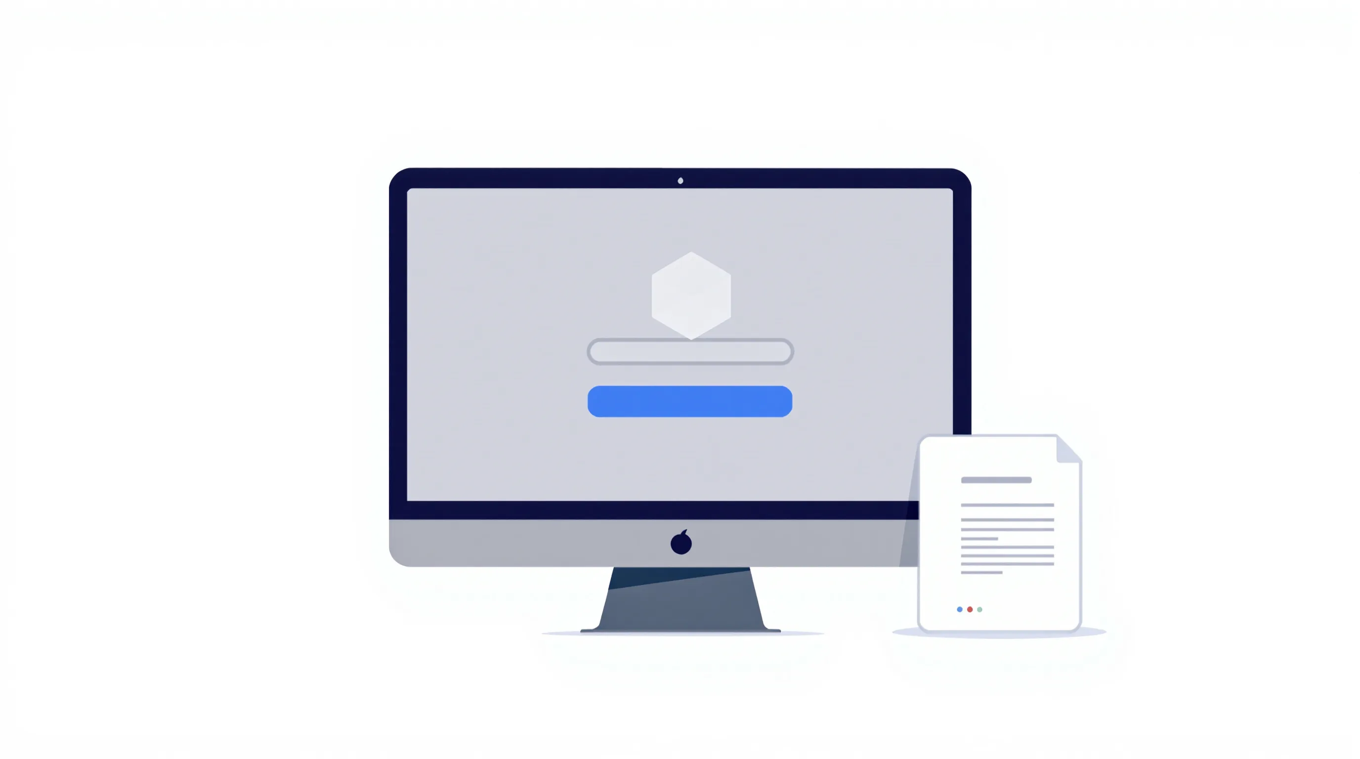 Minimal desktop monitor showing a clean portal interface with document icon beside it.