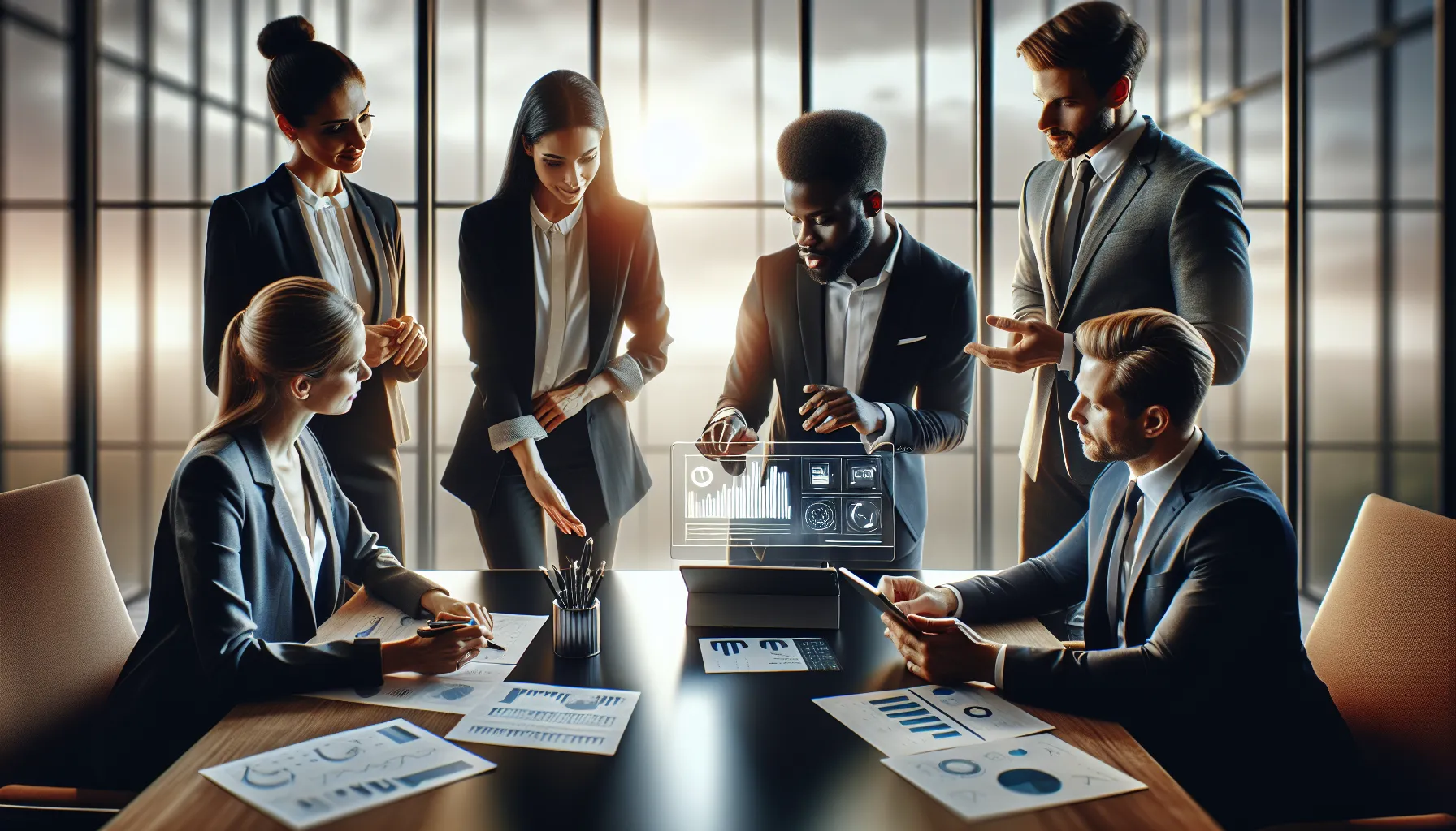 diverse team discussing Zsox406 software in a modern office.