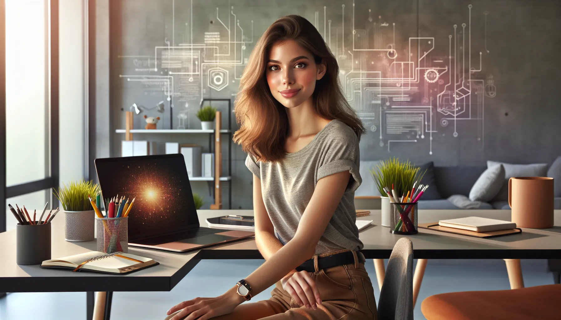 A young content creator in a modern workspace.