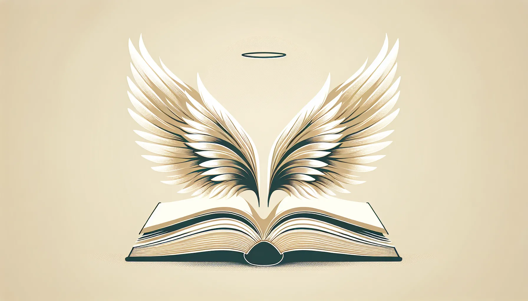 Open book with angel wings emerging from pages and halo above