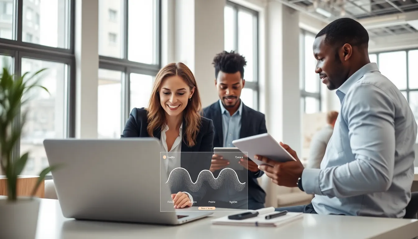 diverse professionals collaborating in a modern workspace.