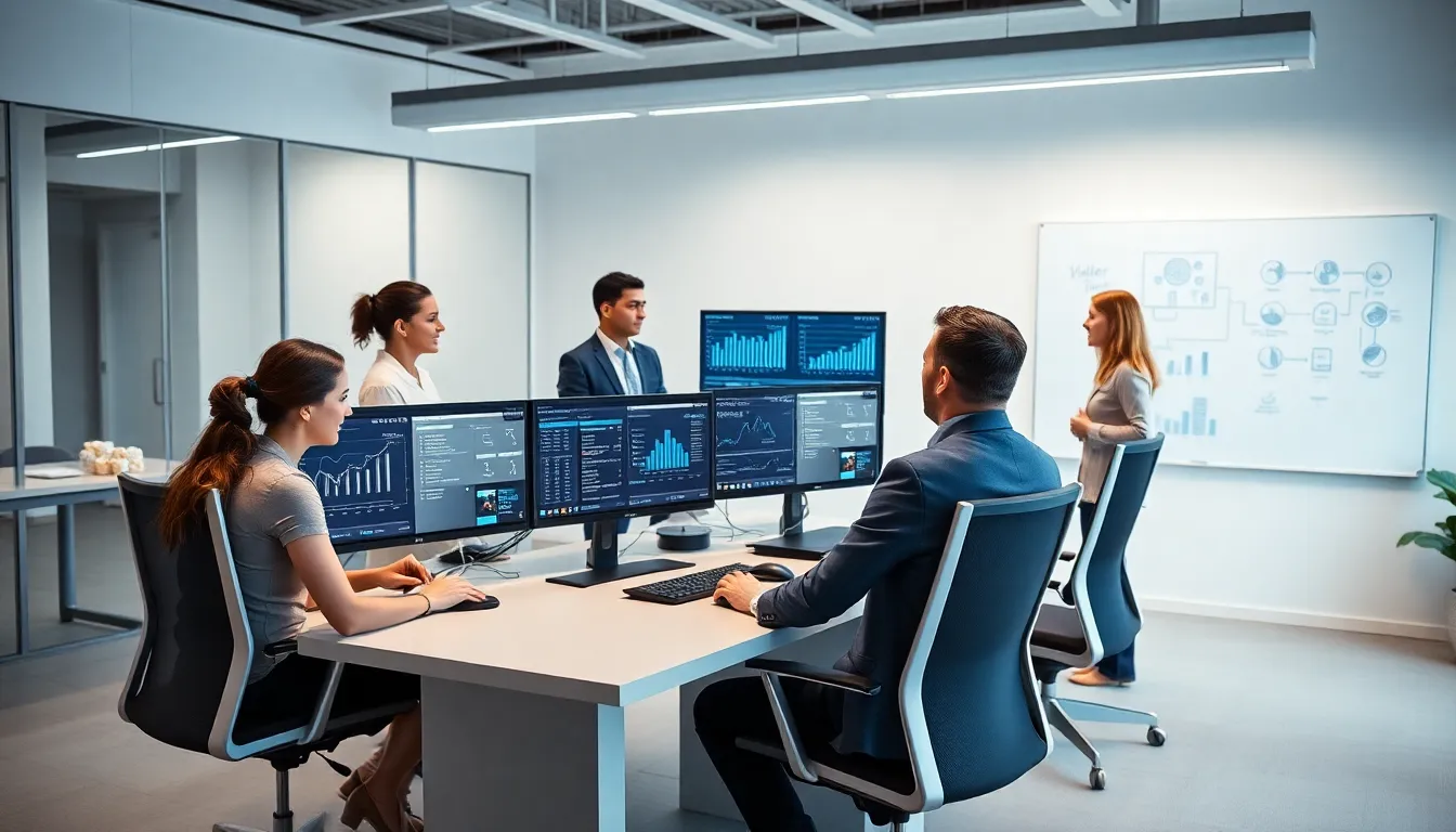 diverse team collaborating on technology solutions in a modern office.