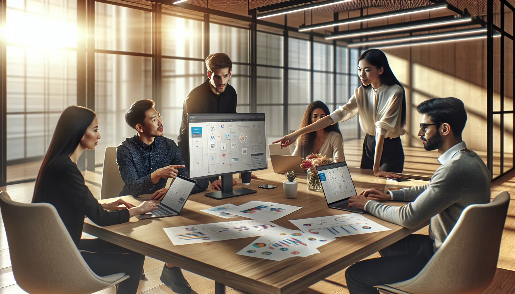 diverse team collaborating effectively in a modern office.