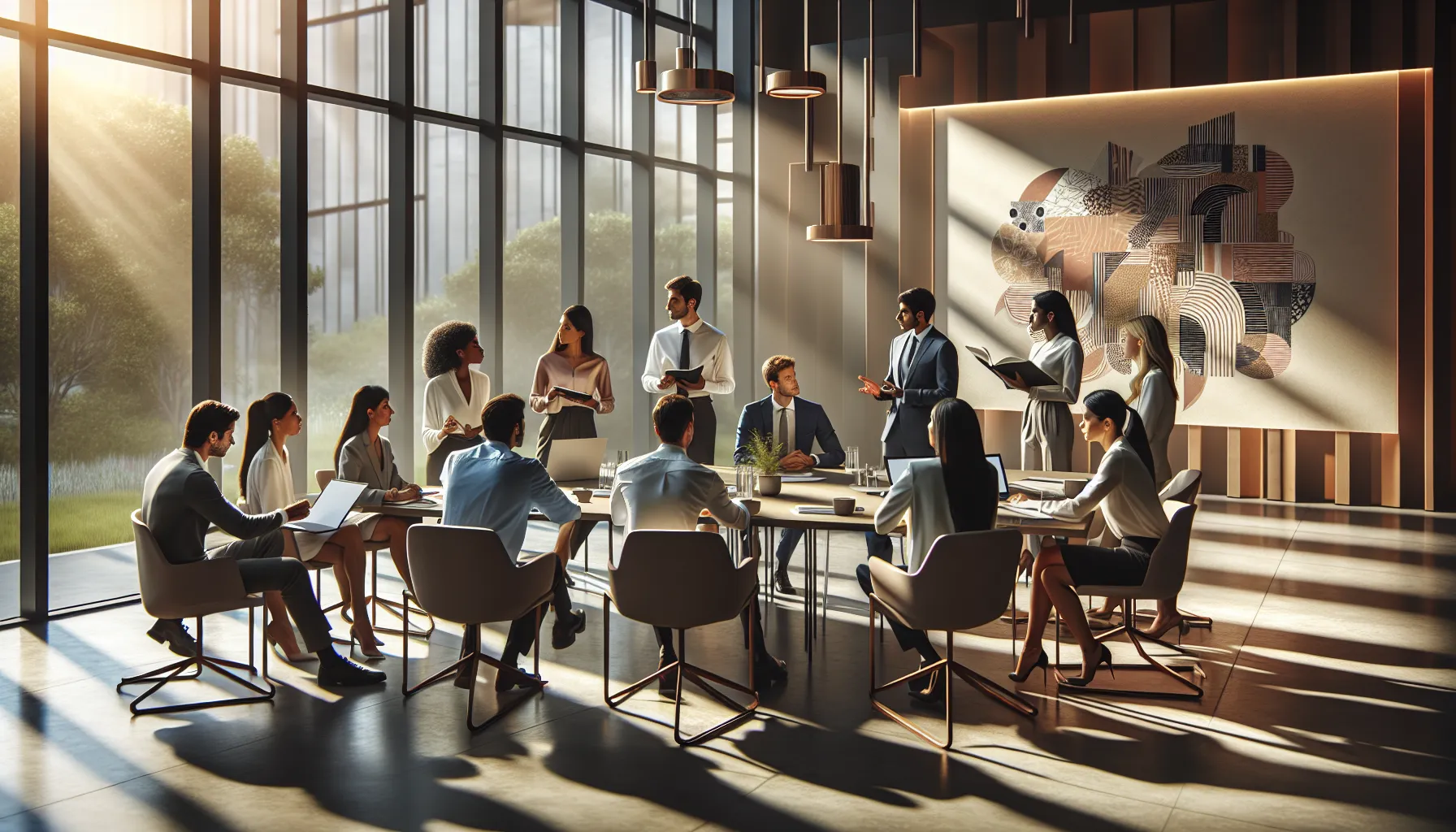 professionals discussing themes from 'It Starts With Us' in a modern office.