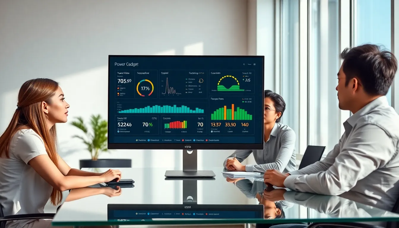 professionals analyzing Intel Power Gadget software in a modern office.
