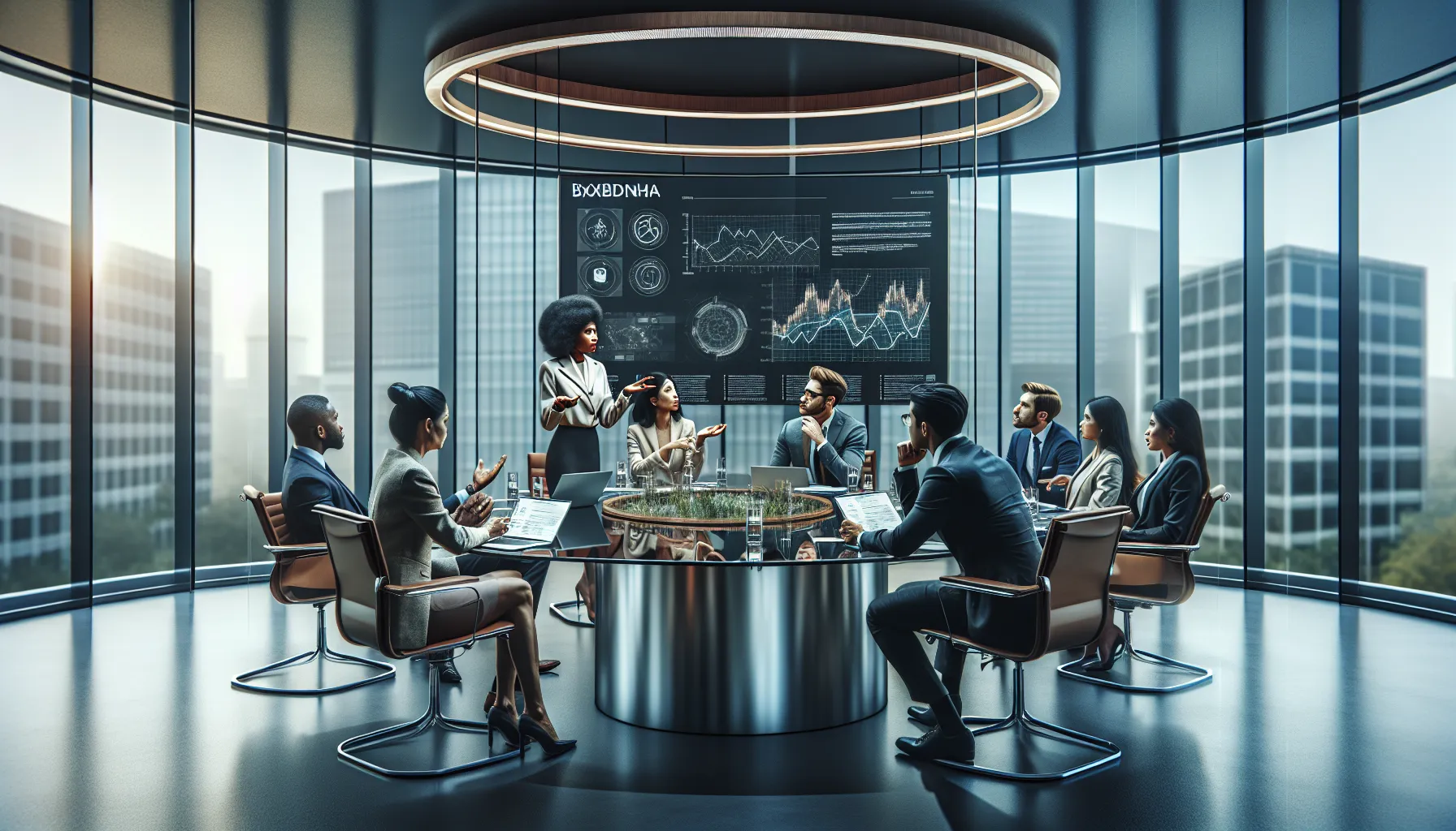 diverse team discussing challenges of BxHbdnha in a modern office.