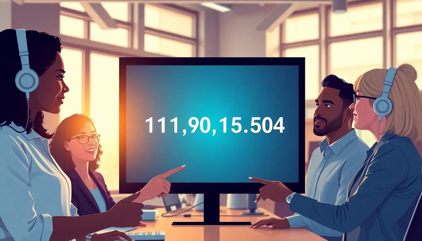 IT professionals discussing an IP address in a modern office.