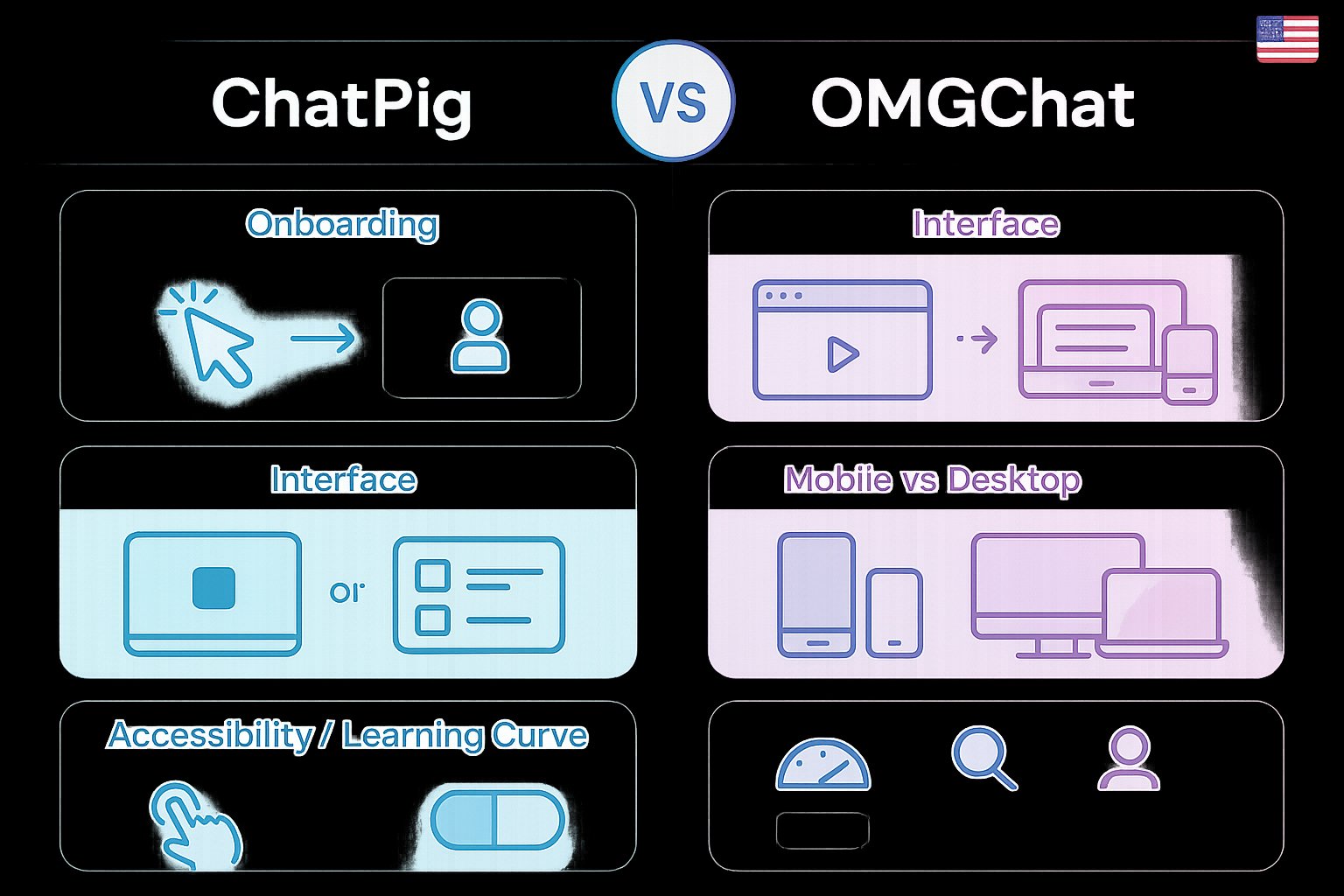 Side-by-side ChatPig versus OMGChat UX comparison infographic.
