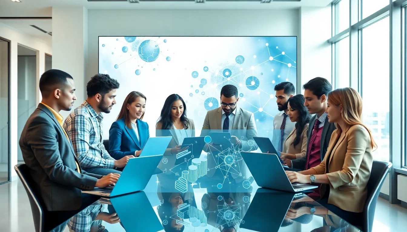 diverse team collaborating in a modern office setting.