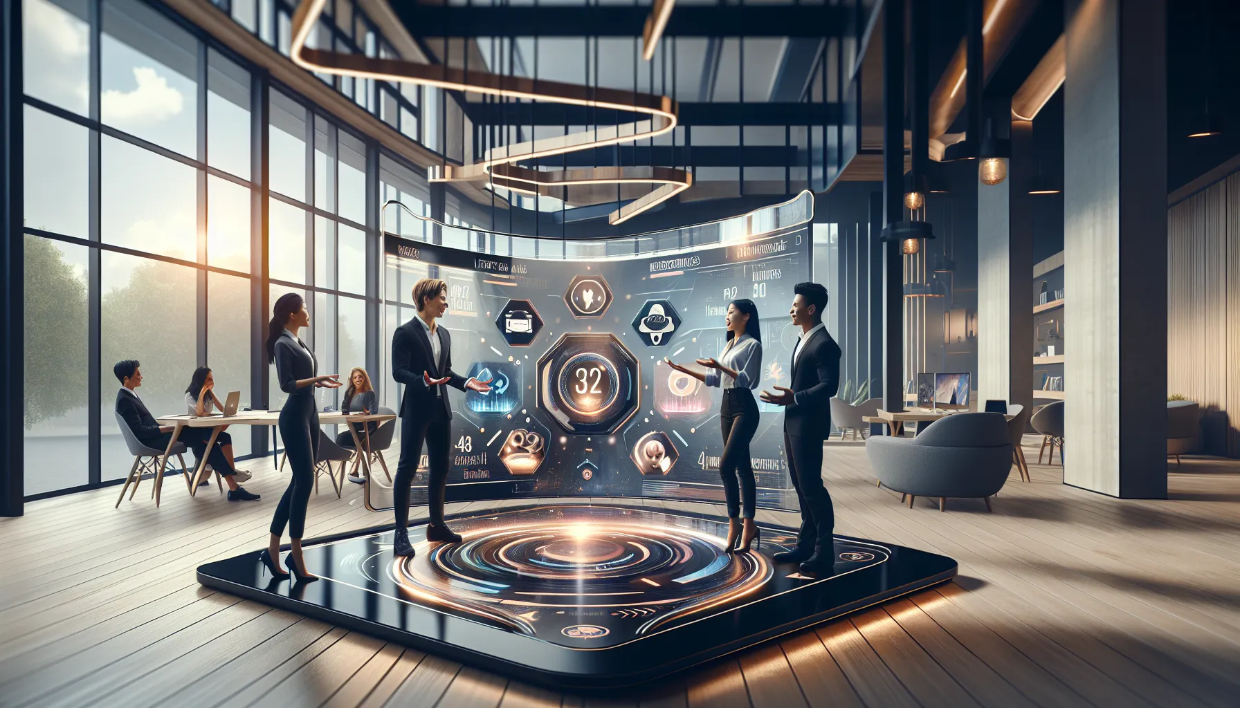 professionals discussing the Luckyql77 platform in a modern office.