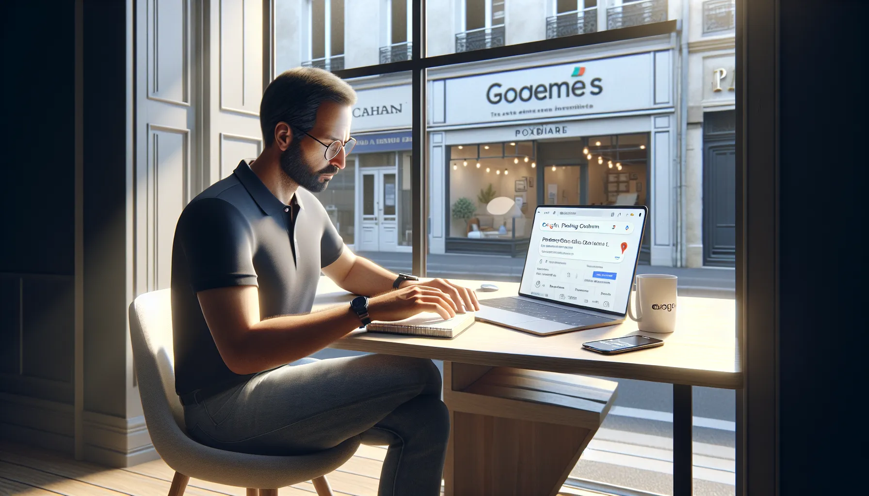 Local business owner in Cachan checking top Google results and new customer calls.