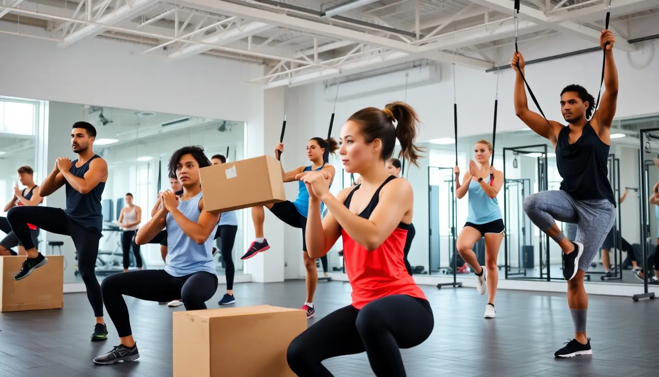 diverse group training in a modern gym for functional fitness.
