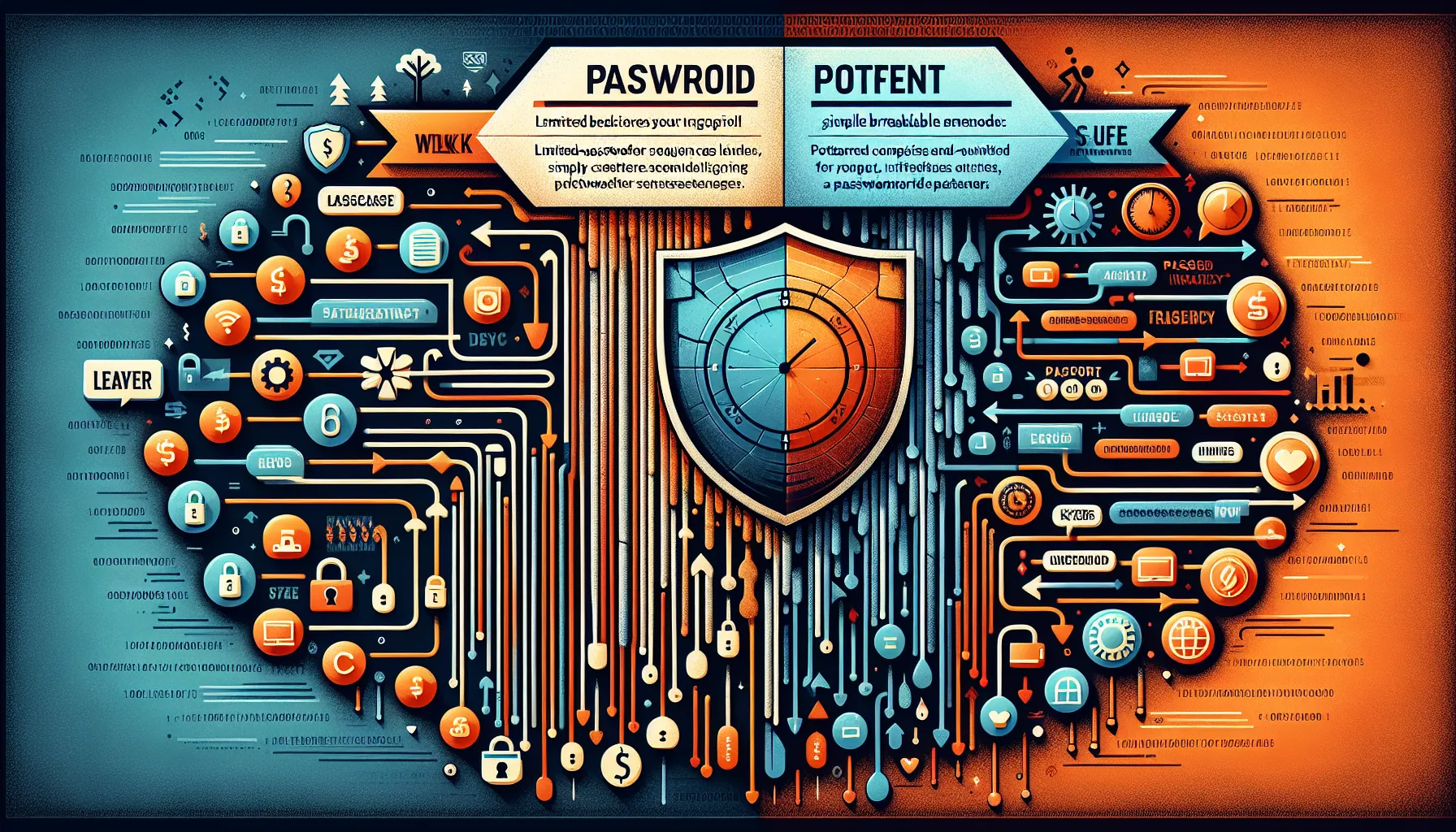 Comparison chart showing weak versus strong password security practices for crypto wallets.