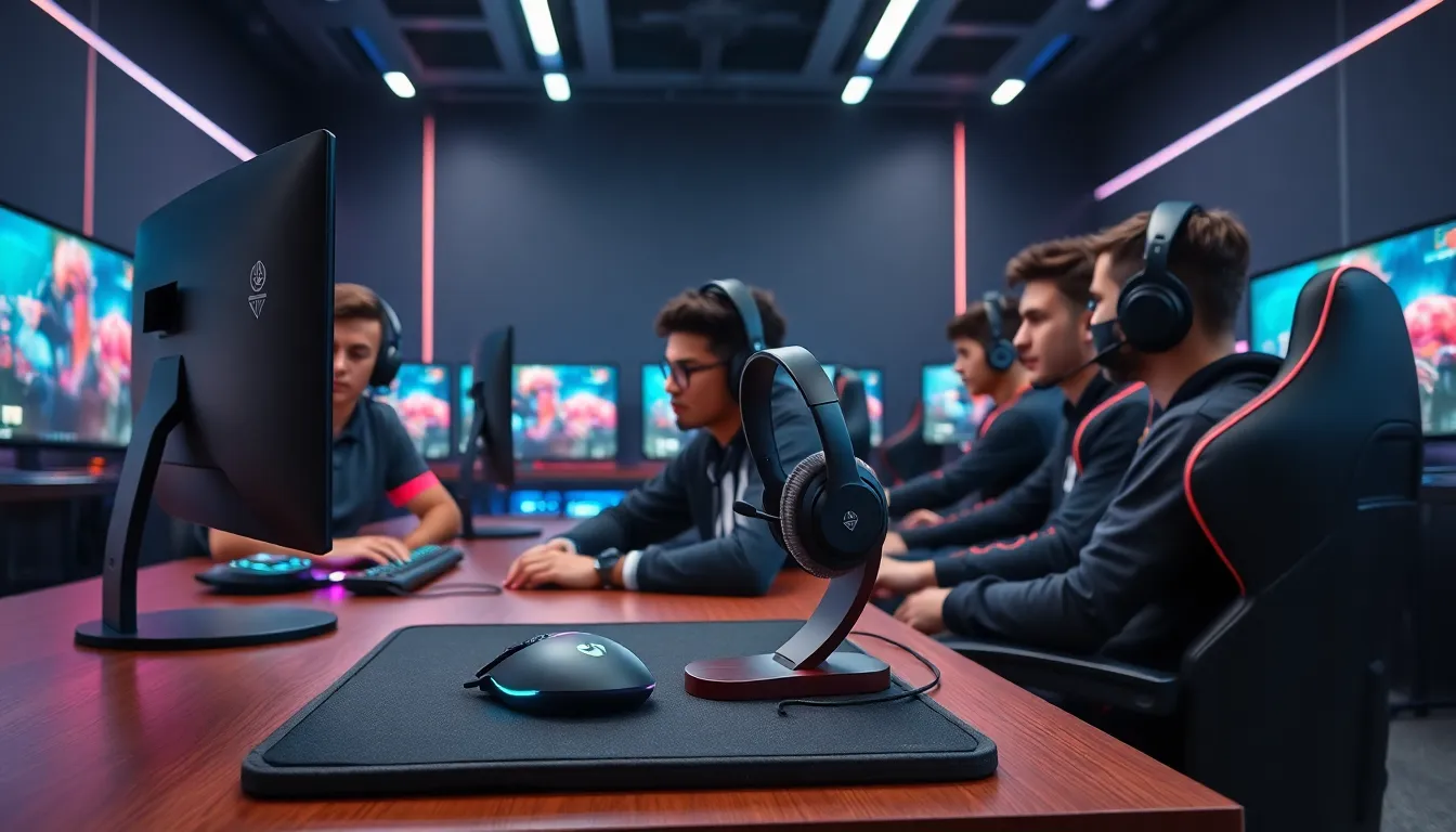 diverse gamers with elite gaming gear in a modern setup.