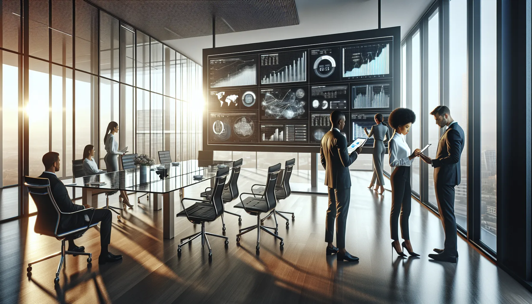 diverse professionals collaborating in a modern office environment.