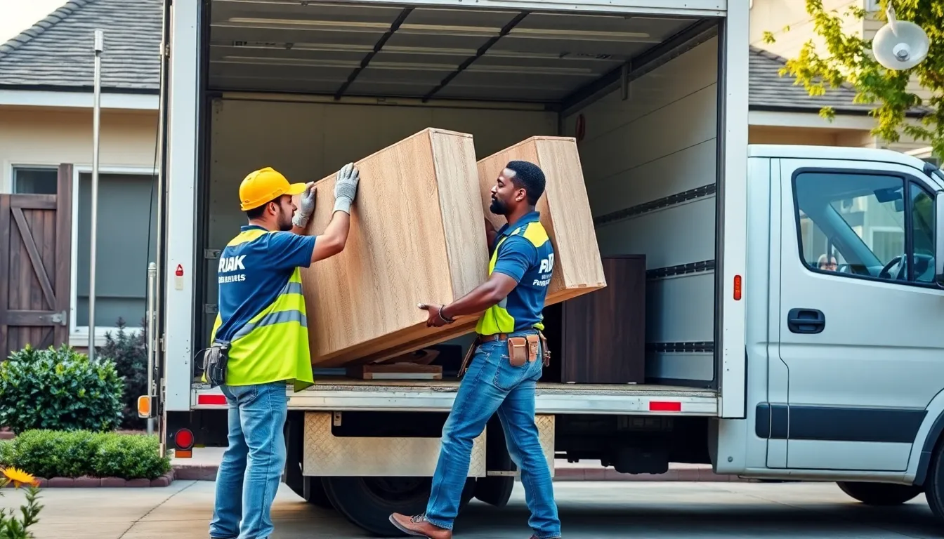 Diverse team conducting junk removal in a Fresno residential area.