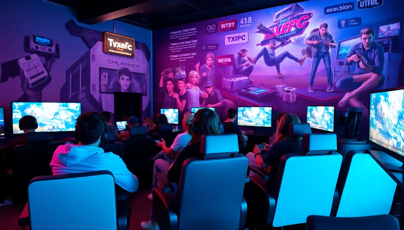 diverse gamers enjoying Txepc gaming in a modern lounge.