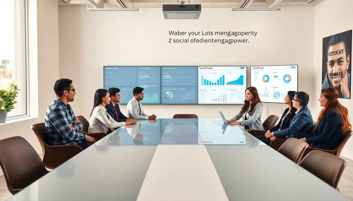 diverse team collaborating on social media strategies in an office setting.