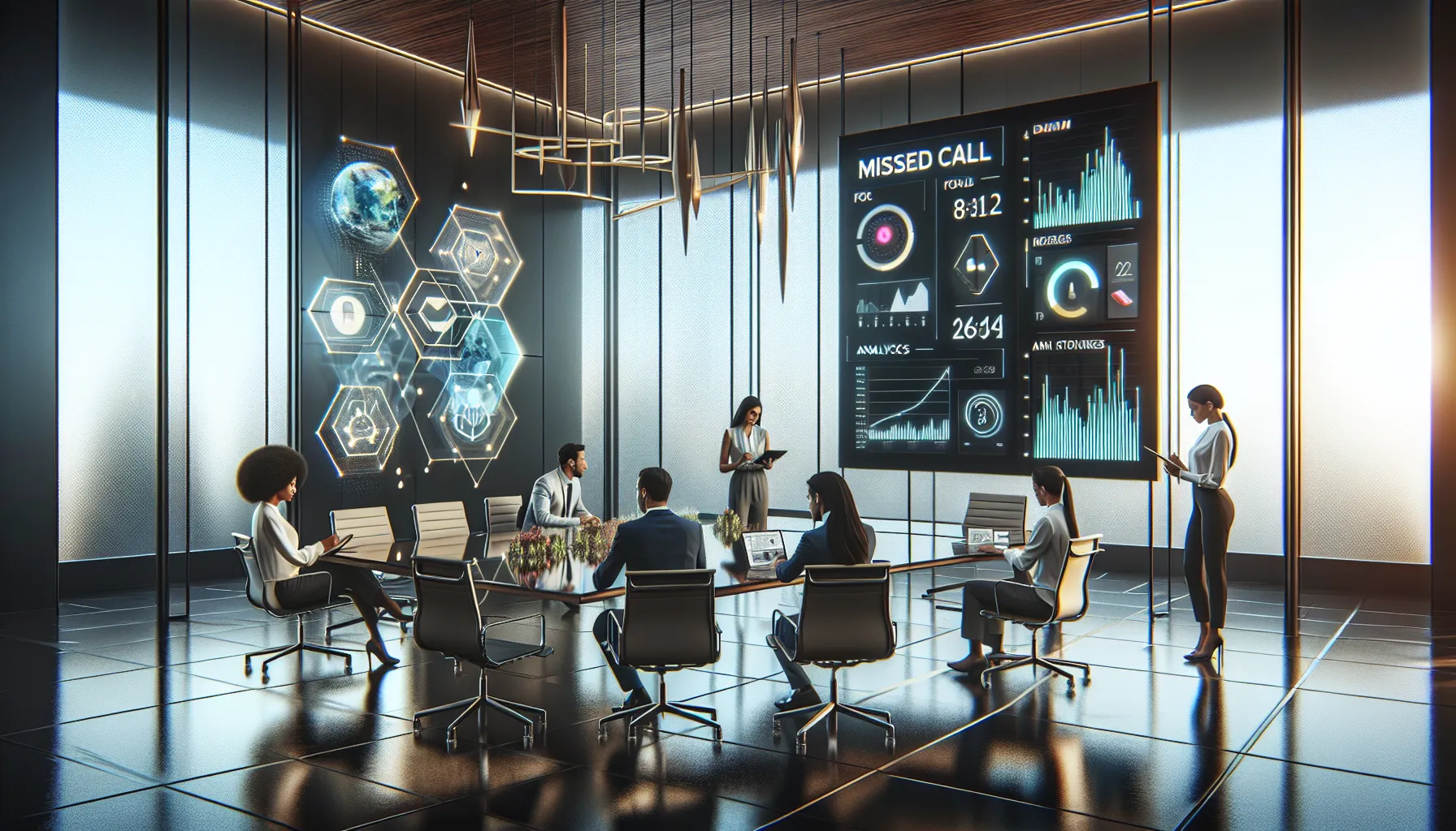 diverse team analyzing telecommunication data in a modern office.