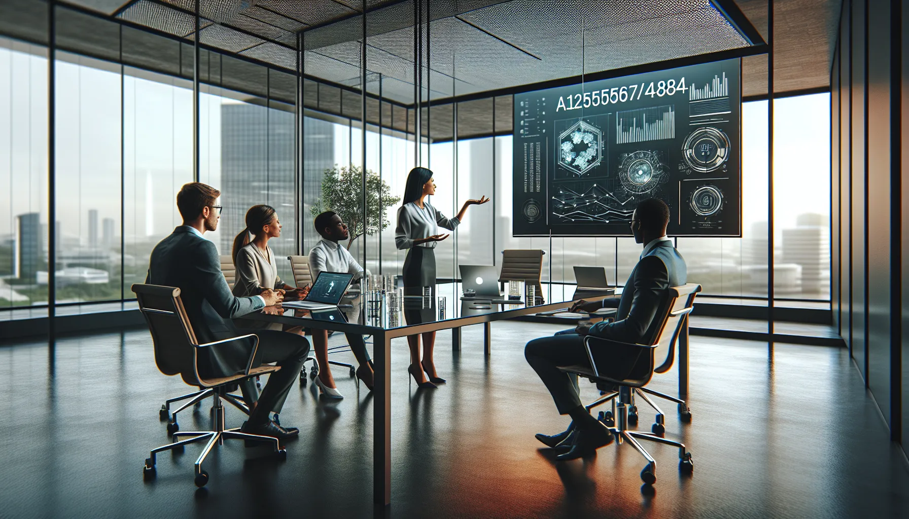 diverse team discussing unique identifier in a modern office.