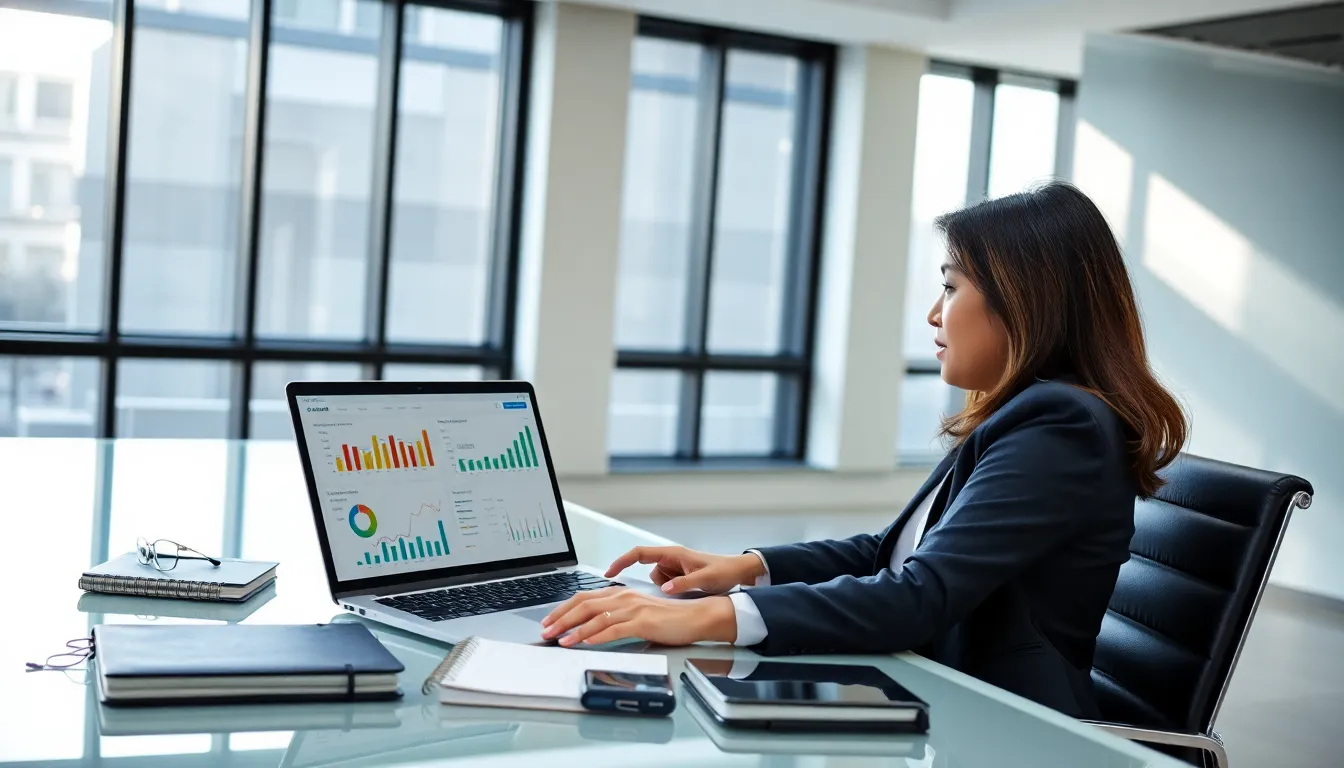 person using Quicken budgeting software in a modern office.