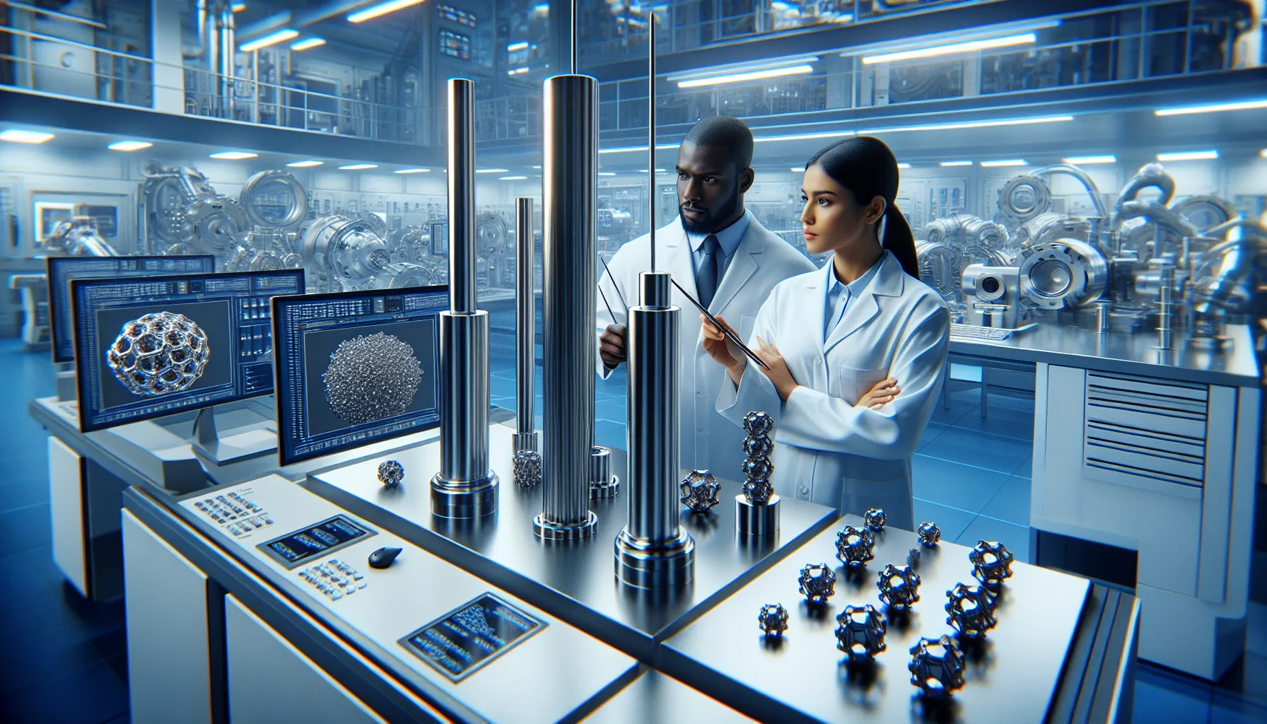 A lab comparing tungsten and titanium rods for strength.