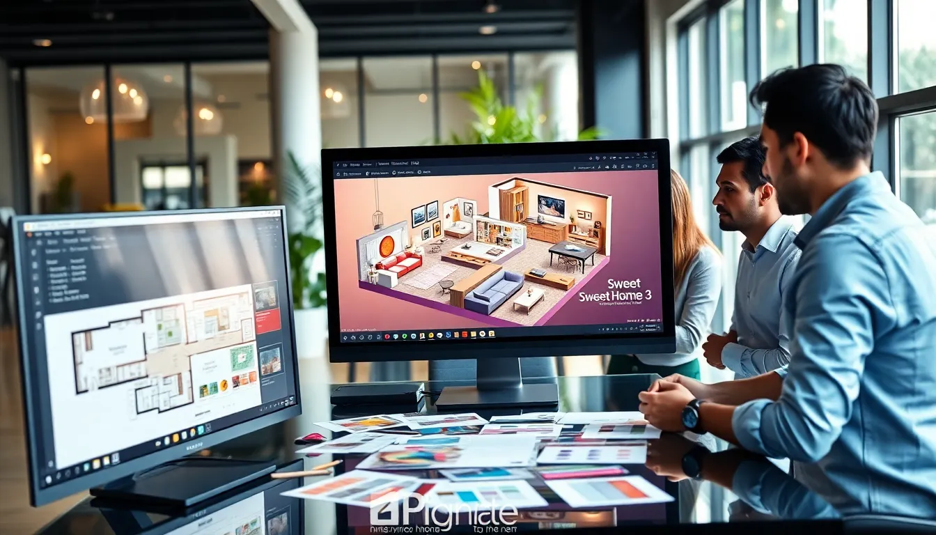 professionals collaborating on interior design using Sweet Home 3 software.